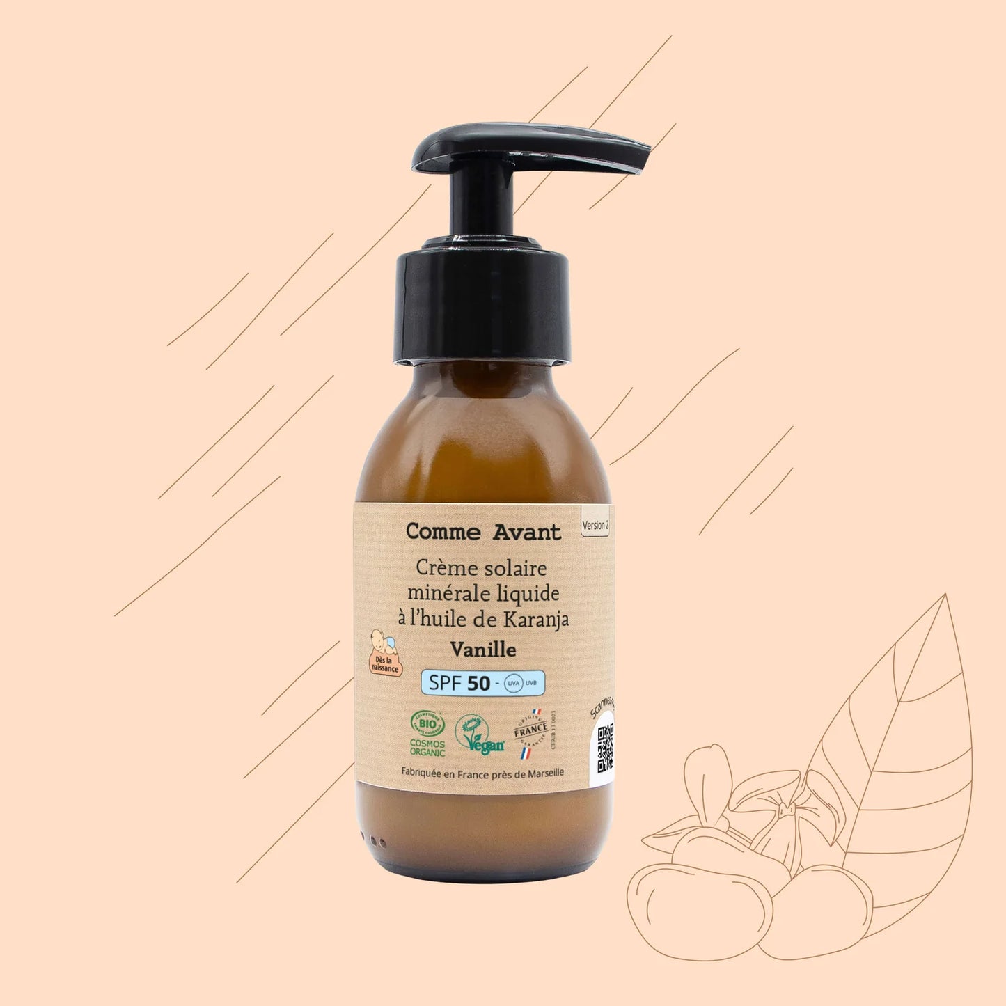 Protector solar mineral líquido SPF-50 con aceite de Karanja